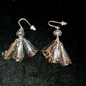 Vintage Sterling Smokey Aurora Borealis Faceted Glass Cha Cha Earrings